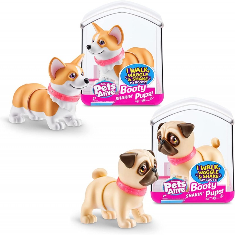 Booty Shakin' Pups (Corgi & Pug) by ZURU Interactive Mini Dog Toys That Walk Waggle and Booty Shake Electronic Puppy Toy for ...