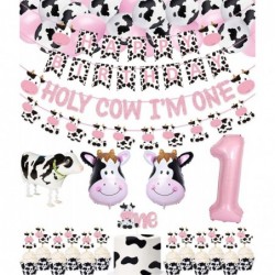 62 Packs Cow 1st Birthday Party Kit Holy Cow I'm One Banner Happy Birthday Banner One Cake Topper Cow Cupcake Toppers Cow Myl...