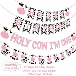 62 Packs Cow 1st Birthday Party Kit Holy Cow I'm One Banner Happy Birthday Banner One Cake Topper Cow Cupcake Toppers Cow Myl...