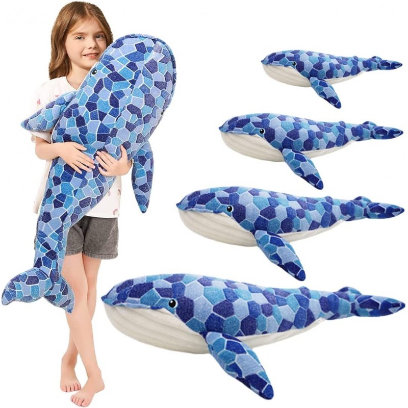 Soft Humpback Whale Plush Hugging Pillow Large Blue Whale Stuffed Animals Plushie Shark Fish Gifts (19.7/27.6/35.4/43.3Inch) ...