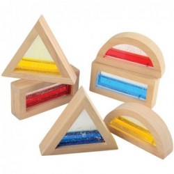 Set of 6 Glitter Water Blocks in Rectangle Triangle and Circle Shapes for Ages 3 Years and Up $62.71 Toy Stacking Block Sets