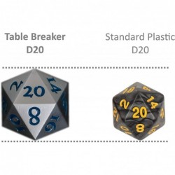 Extra Large Solid Metal Silver D20 Dice 20 face with Blue Numbers Extra Heavy DND Dice Pathfinder Call of Cthulu Standard Dic...