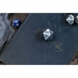 Extra Large Solid Metal Silver D20 Dice 20 face with Blue Numbers Extra Heavy DND Dice Pathfinder Call of Cthulu Standard Dic...