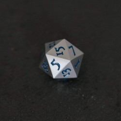 Extra Large Solid Metal Silver D20 Dice 20 face with Blue Numbers Extra Heavy DND Dice Pathfinder Call of Cthulu Standard Dic...