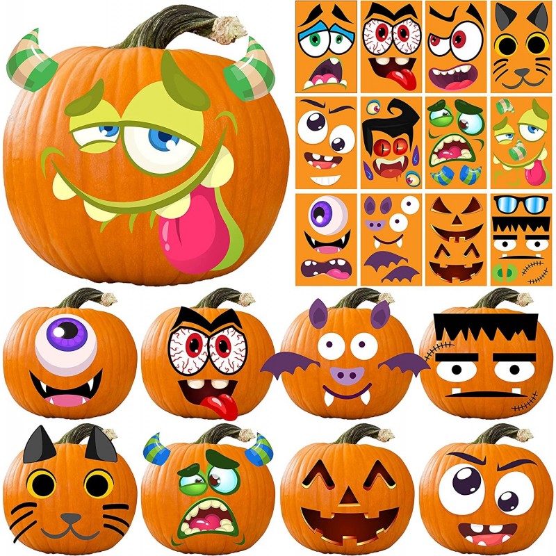 24PCS Halloween Pumpkin Face Stickers DIY Halloween Pumpkin Decorating Stickers Jack O Lantern Pumpkin Stickers for Kids Hall...