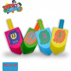 Hanukkah Dreidels - Multi Colored Painted Wooden Dreidel - 10 Pack Medium $16.89 Spinning Tops