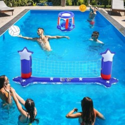 Large Pool Volleyball Set Pool Volleyball Net & Pool Basketball Hoops with 2 Beach Balls Pool Games for Family and Adults Ame...