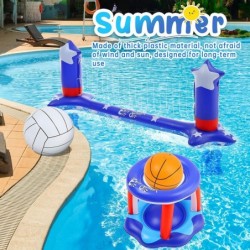 Large Pool Volleyball Set Pool Volleyball Net & Pool Basketball Hoops with 2 Beach Balls Pool Games for Family and Adults Ame...