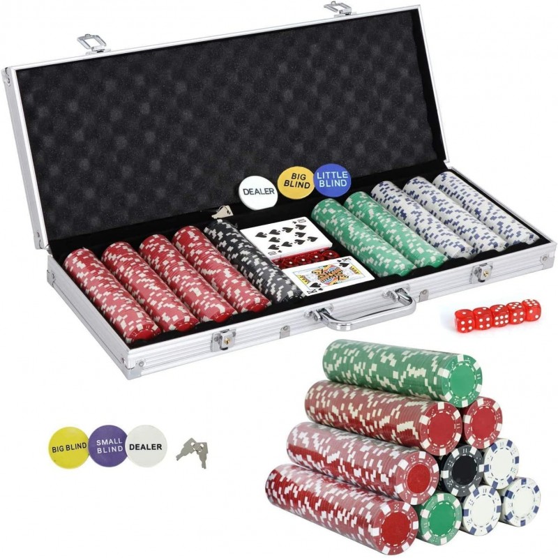 500 Piece Poker Chip Set 11.5 Gram Dice Style Clay Casino Poker Chips w/Aluminum Case Cards Dices Blind Button for Texas Hold...