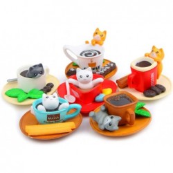 6 Pcs Cute Miniature Teacup Gourmet Cat Figure Animal Cat Characters Toys Mini Figure Collection Playset Cake Topper Plant Au...