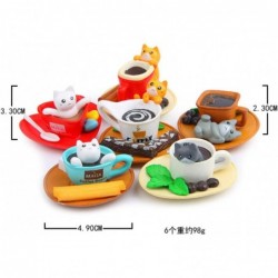 6 Pcs Cute Miniature Teacup Gourmet Cat Figure Animal Cat Characters Toys Mini Figure Collection Playset Cake Topper Plant Au...