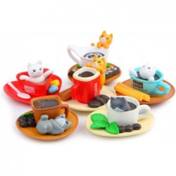 6 Pcs Cute Miniature Teacup Gourmet Cat Figure Animal Cat Characters Toys Mini Figure Collection Playset Cake Topper Plant Au...