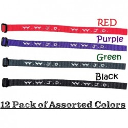 Colorful W.W.J.D. Webbing Bracelets (12 Pack) (“What would Jesus do?”) Colors: black army green purple bright red Religious C...