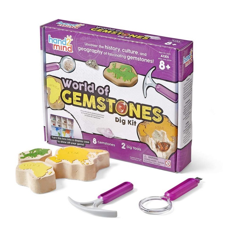 hand2mind-93419 World of Gemstones Dig Kit STEM Activities for Kids Ages 5-7 STEM Toys Learn About World Culture Activity Gui...