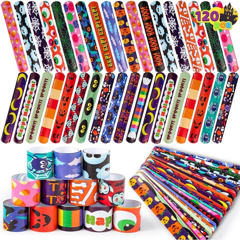 120 PCS Halloween Slap Bracelets Party Favors for Kids - 24 Designs Bracelets for Halloween Decorations Halloween Treat Bag S...