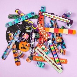 120 PCS Halloween Slap Bracelets Party Favors for Kids - 24 Designs Bracelets for Halloween Decorations Halloween Treat Bag S...