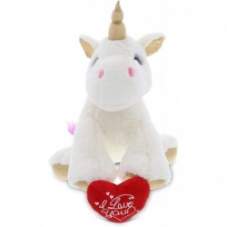 I Love You Plush White and Gold Unicorn – Cute Stuffed Animal with Red Heart and Name Personalization for Valentine Anniversa...