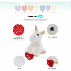 I Love You Plush White and Gold Unicorn – Cute Stuffed Animal with Red Heart and Name Personalization for Valentine Anniversa...