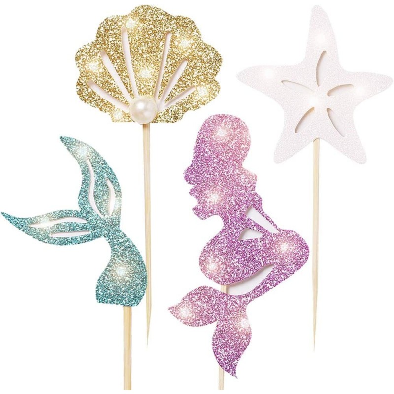 24 pcs mermaid Party Decoration Supplies-Adorable Glitter Mermaid Theme Cupcake Topper Perfect For Birthday Party Baby Shower...