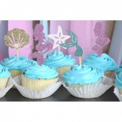 24 pcs mermaid Party Decoration Supplies-Adorable Glitter Mermaid Theme Cupcake Topper Perfect For Birthday Party Baby Shower...