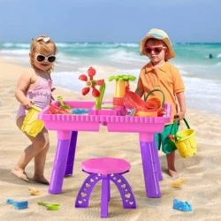 Kids Sand Water Table 27 Pcs Summer Toys Beach Play Table Sand Molds Beach Tool Kit Outdoor Toys Sandbox Toy Sensory Table fo...