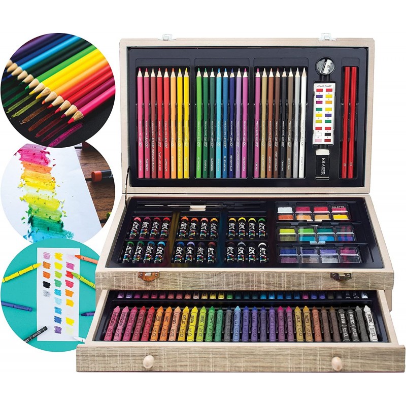 Art 101 Doodle and Color 142 Pc Art Set in a Wood Carrying Case Includes 24 Premium Colored Pencils A variety of coloring and...