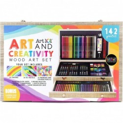 Art 101 Doodle and Color 142 Pc Art Set in a Wood Carrying Case Includes 24 Premium Colored Pencils A variety of coloring and...