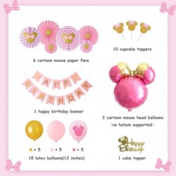 Cartoon Mouse Themed Party Decorations Pink and Gold Mouse Head Balloons Paper Fans Cake Toppers Girls 1st 2nd 3rd Birthday P...