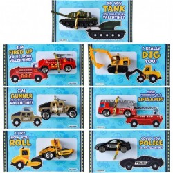 28 Packs Valentines Day Cards with DieCast City Vehicles Toys for Kids Valentine Party Favor Classroom Exchange Prize and Gif...