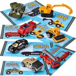 28 Packs Valentines Day Cards with DieCast City Vehicles Toys for Kids Valentine Party Favor Classroom Exchange Prize and Gif...