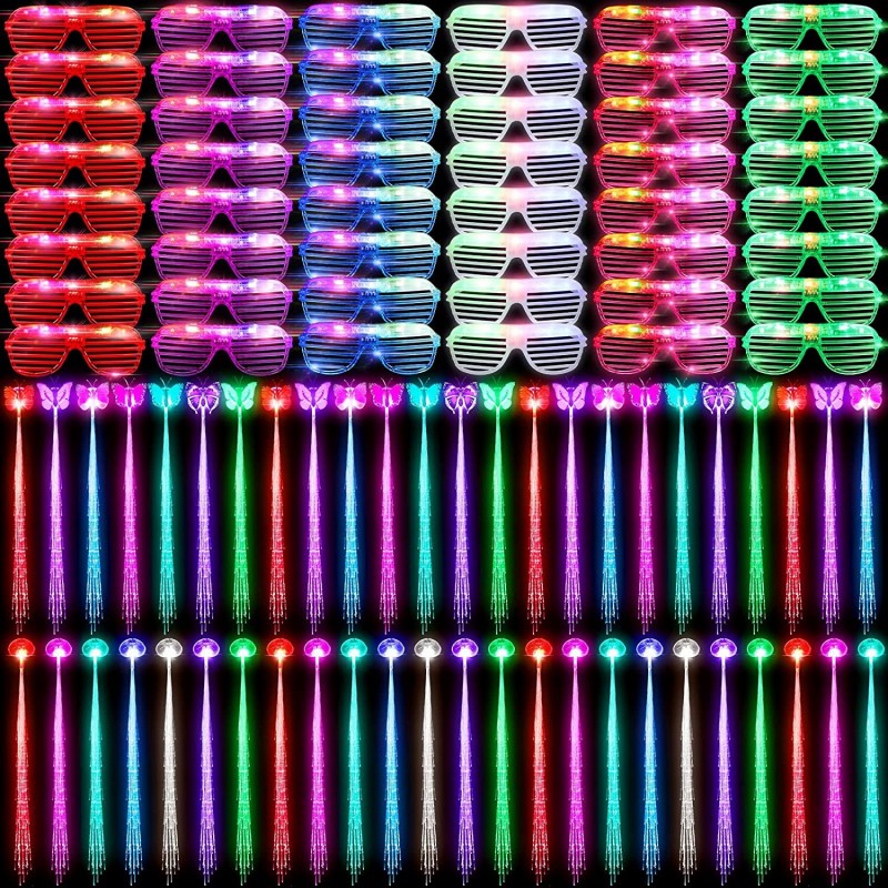 96 Pieces Led Light Up Party Toys Glow in The Dark Party Favors 48 Pcs Led Hair Accessories Light Up Hair Clips and 48 Pcs Fl...