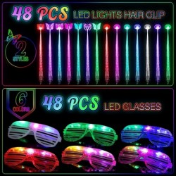 96 Pieces Led Light Up Party Toys Glow in The Dark Party Favors 48 Pcs Led Hair Accessories Light Up Hair Clips and 48 Pcs Fl...