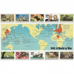 WWII 1941: A World at War (World War II) Full Sheet of 20 x 29-Cent Postage Stamps USA 1991 Scott 2559 $19.07 Collectibles Di...