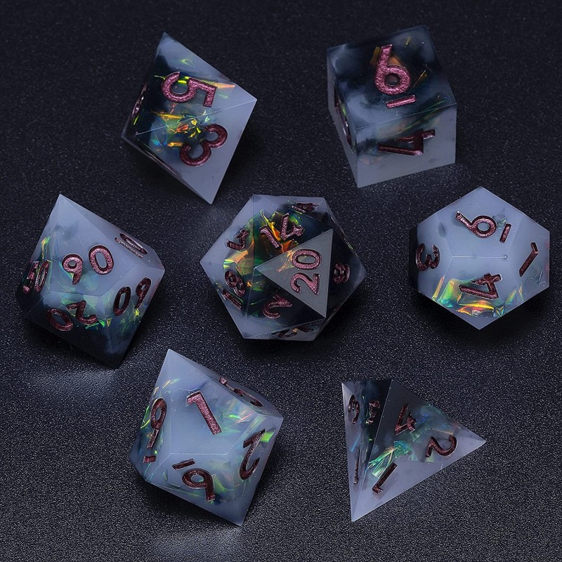 DND Dice Set for TTRPG Dungeons and Dragons Handmade Sharp Edged DND Dice Set Polyhedral Dice Critical Role Dice Goblin Glitt...