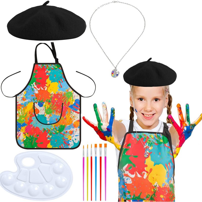 6 Pcs Artist Costume Accessories Set Red Beret Hat Colorful Footprint Apron Painting Brush And Drawing Board Set $34.05 Kids'...