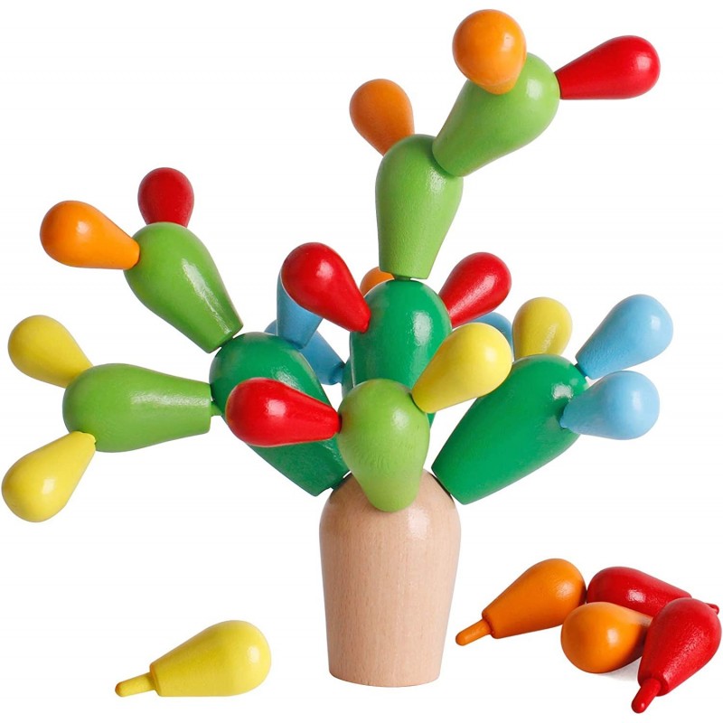 Wooden Stacking Rainbow Cactus Toy to Build and Stack Cactus Blocks to Balance Cactus Puzzle Fun Educational Activities for C...