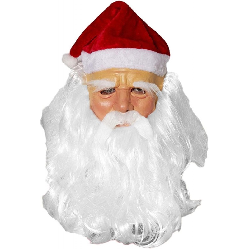 Christmas Santa Latex Mask With Red Santa Hat and Beard Overhead Mask Costume Masquerade Party Dress Fancy Props Set $40.81 K...