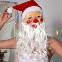 Christmas Santa Latex Mask With Red Santa Hat and Beard Overhead Mask Costume Masquerade Party Dress Fancy Props Set $40.81 K...