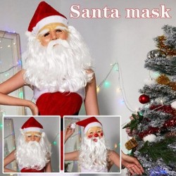 Christmas Santa Latex Mask With Red Santa Hat and Beard Overhead Mask Costume Masquerade Party Dress Fancy Props Set $40.81 K...