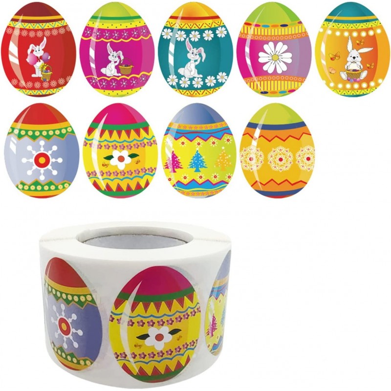 Easter Eggs Roll Stickers 9 Patterns Easter Theme Stickers Cute Easter Self-Adhesive Decorative Stickers for Easter Party Sup...