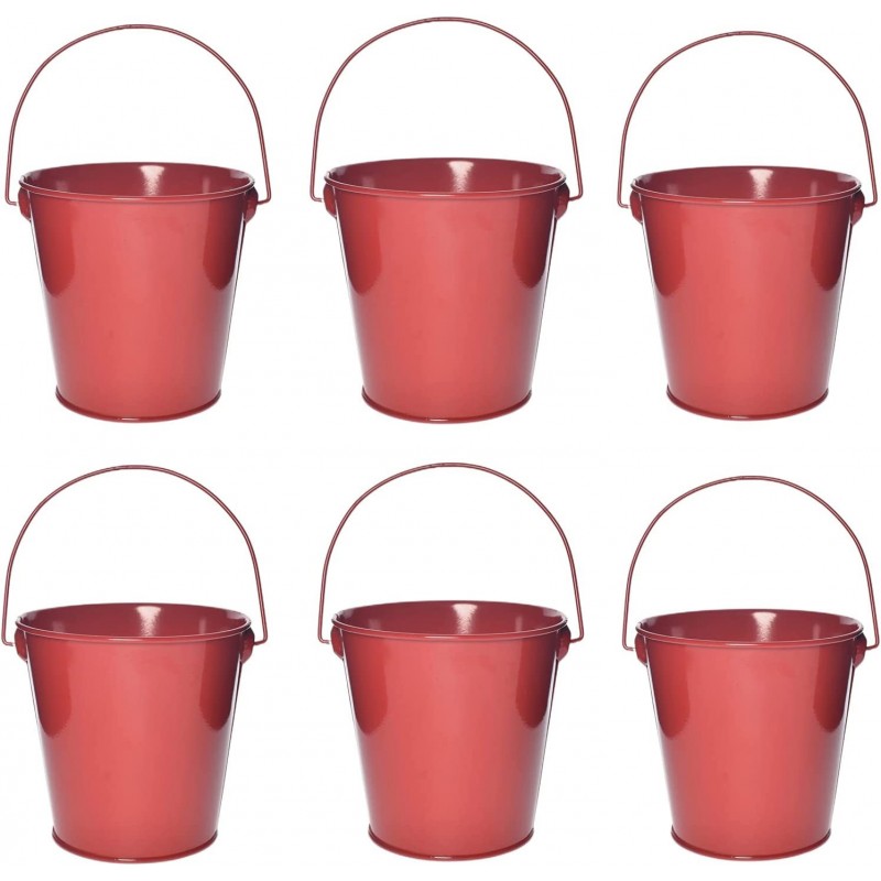 Colored Metal Buckets with Handle - 6 Pack 6 Inch Galvanized Iron Pail Bucket for Kids Classroom Crafts and Party Favors (Red...