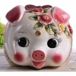 FL2032 Ceramic Large Piggy Bank for Girl Coin Bank Money Box Hand Painted Rose Flower Pig Design (10" L) $86.40 Kids' Money B...