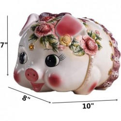 FL2032 Ceramic Large Piggy Bank for Girl Coin Bank Money Box Hand Painted Rose Flower Pig Design (10" L) $86.40 Kids' Money B...