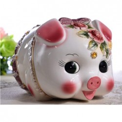 FL2032 Ceramic Large Piggy Bank for Girl Coin Bank Money Box Hand Painted Rose Flower Pig Design (10" L) $86.40 Kids' Money B...