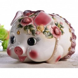 FL2032 Ceramic Large Piggy Bank for Girl Coin Bank Money Box Hand Painted Rose Flower Pig Design (10" L) $86.40 Kids' Money B...