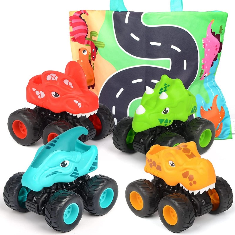 Car Toys for 3 Year Old Boy Friction Powered Dinosaur Cars with Play Mat/Storage Bag Toddler Toys Age 3+ Inertia Cars Baby To...