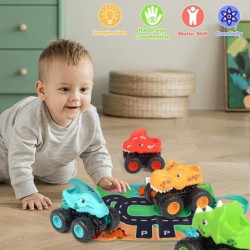 Car Toys for 3 Year Old Boy Friction Powered Dinosaur Cars with Play Mat/Storage Bag Toddler Toys Age 3+ Inertia Cars Baby To...