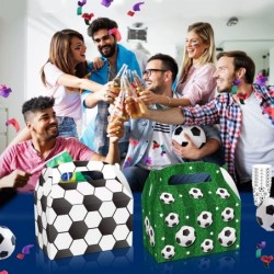 12 Packs Soccer Party Favor Boxes Soccer Party Decoration Supplies Soccer Pattern Design Paper Goodie Gift Box for Kids Birth...