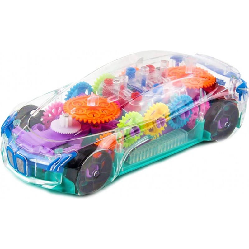 Transparent Toy Car for Toddlers – See Through Electric Car Mechanical Battery Operated Race Car Toy with Visible Colored Mov...