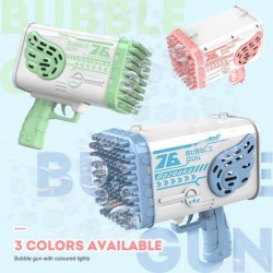 Bubble Machine Gun Bubble Bazooka Machine 76 Holes Bubble Blower with Color Light Rocket Bubble Launcher Bubble Maker for Kid...